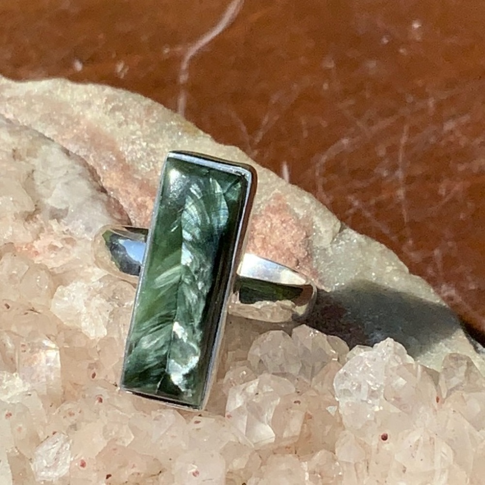 NATURAL SERAPHINITE 925 STERLING SILVER RING, SIZE 7 - Picture 2 of 7